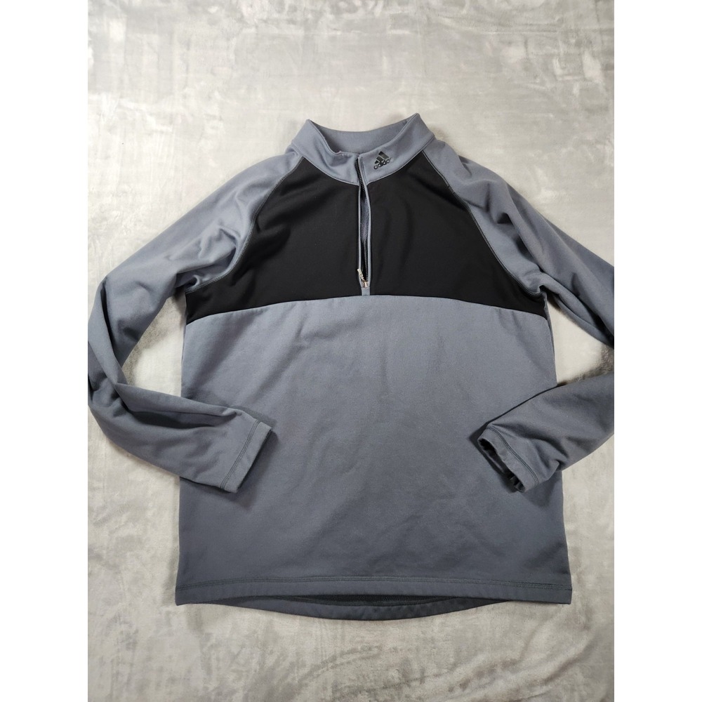 Adidas Sweater Mens Large Gray Black Long Sleeve 1/4 Zip Pullover Golf Climawarm